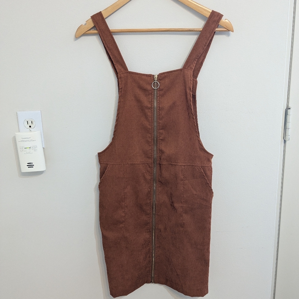 Brown Sleeveless Corduroy Overall Dress